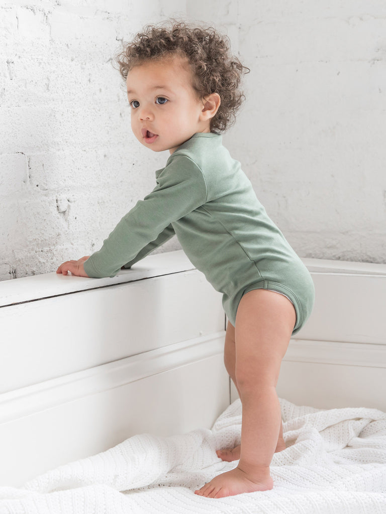 Organic Baby Long Sleeve Classic Bodysuit - Thyme Color